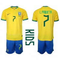 Brasilia Lucas Paqueta #7 Koti Peliasu Lasten MM-kisat 2022 Lyhythihainen (+ Lyhyet housut)